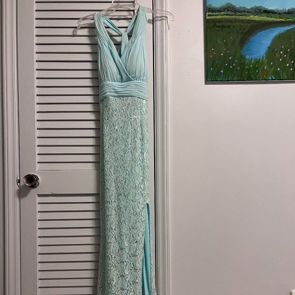 Mint Aqua Evening Prom Dress Gown - Picture 3 of 5